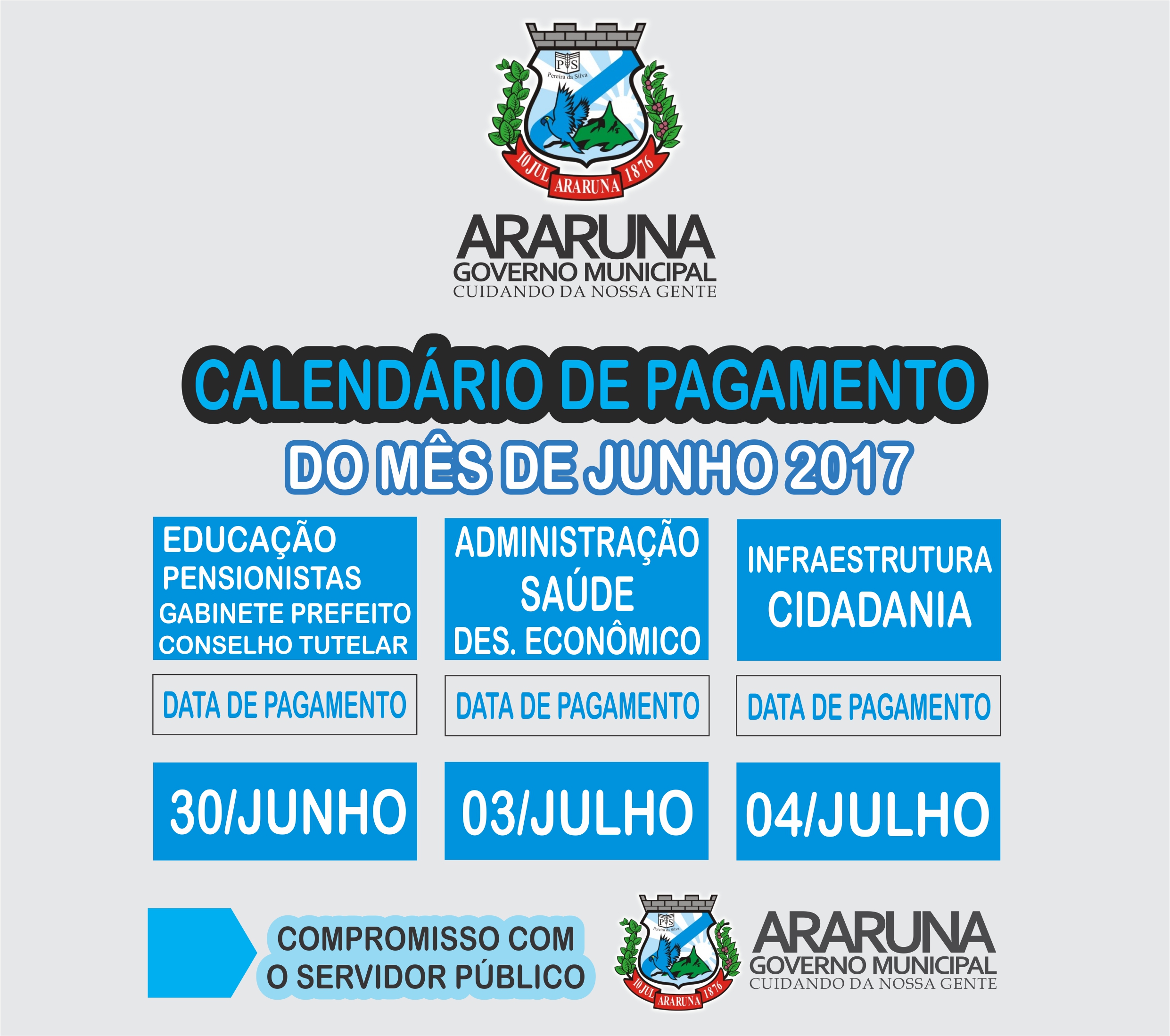 Prefeitura de Araruna divulga tabela e pagamento referente mês de Junho